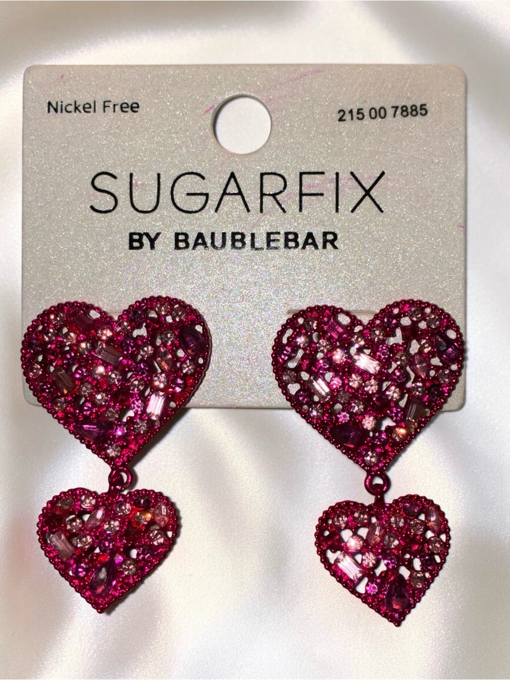 BAUBLEBAR Valentine Pink Crystal-Studded Double Dangle Heart Earrings NEW NWT